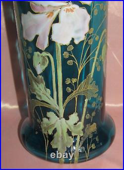 Vase bleu Art Nouveau à décor floral pavot Legras Montjoye