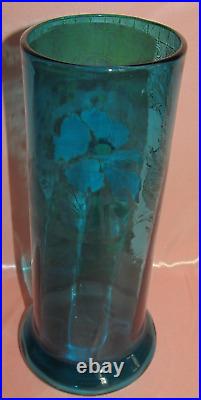 Vase bleu Art Nouveau à décor floral pavot Legras Montjoye