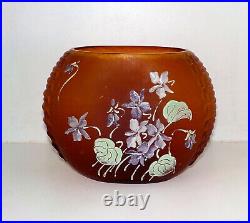Vase boule LEGRAS en verre dépoli émaillé Belle époque / 1900 / Art Nouveau