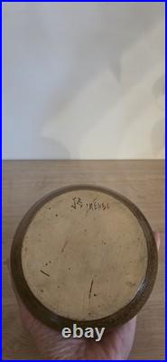 Vase boule en grès signé J. Fréhel Céramique française XXe Émail brun