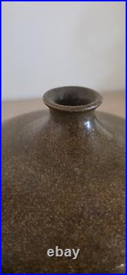 Vase boule en grès signé J. Fréhel Céramique française XXe Émail brun