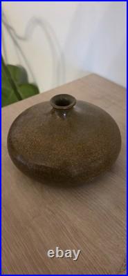 Vase boule en grès signé J. Fréhel Céramique française XXe Émail brun
