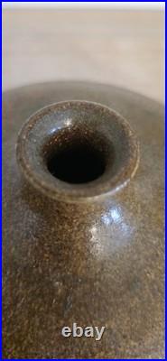 Vase boule en grès signé J. Fréhel Céramique française XXe Émail brun