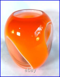 Vase boule en verre soufflé orange vintage style Murano / scandinave