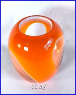 Vase boule en verre soufflé orange vintage style Murano / scandinave