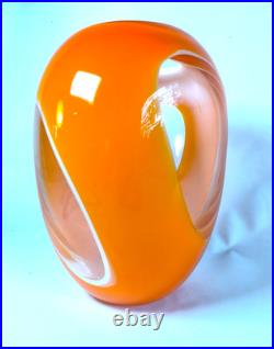 Vase boule en verre soufflé orange vintage style Murano / scandinave