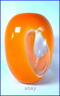 Vase boule en verre soufflé orange vintage style Murano / scandinave