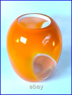 Vase boule en verre soufflé orange vintage style Murano / scandinave