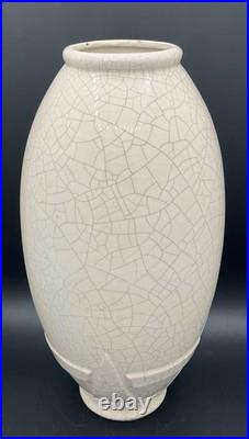 Vase craquelé Art déco en faïence attribué à Saint Clément, France, 32 cm Vase craquelé Art déco en faïence attribué à Saint Clément, France, 32 cm