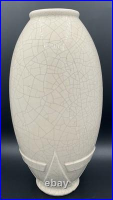 Vase craquelé Art déco en faïence attribué à Saint Clément, France, 32 cm Vase craquelé Art déco en faïence attribué à Saint Clément, France, 32 cm