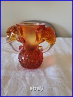 Vase cristal à têtes d'éléphants orange LIULI