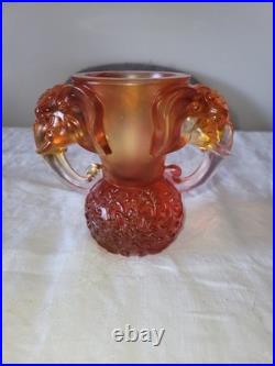 Vase cristal à têtes d'éléphants orange LIULI