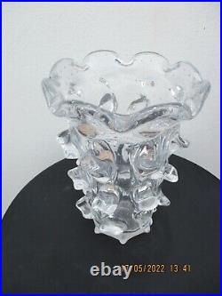 Vase cristal bulle decor picots relief signé Schneider Paris France vers 1950