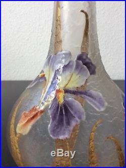 Vase cristal dégagé à lacide émaillé à décor floral diris de Legras Montjoye
