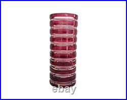 Vase cristal overlay rouge rose framboise taillé signé signature Saint-Louis St