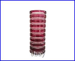 Vase cristal overlay rouge rose framboise taillé signé signature Saint-Louis St