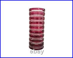 Vase cristal overlay rouge rose framboise taillé signé signature Saint-Louis St