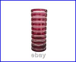 Vase cristal overlay rouge rose framboise taillé signé signature Saint-Louis St