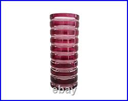 Vase cristal overlay rouge rose framboise taillé signé signature Saint-Louis St