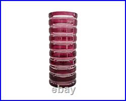 Vase cristal overlay rouge rose framboise taillé signé signature Saint-Louis St