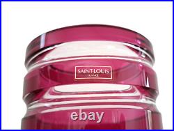 Vase cristal overlay rouge rose framboise taillé signé signature Saint-Louis St