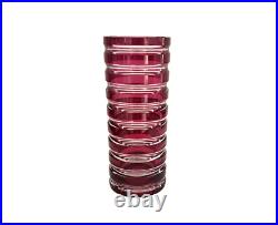 Vase cristal overlay rouge rose framboise taillé signé signature Saint-Louis St