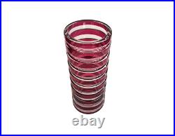 Vase cristal overlay rouge rose framboise taillé signé signature Saint-Louis St