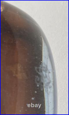 Vase de Pascale Riberolles, en verre soufflé, signé, marron et bleu, H 14.5 cm