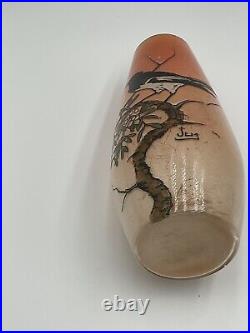 Vase décor émaillé signé JEM, Ecole Theodore Legras