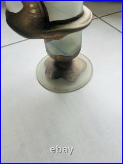 Vase décoratif en verre marbré / marmoréen signé F. Schup sur pied