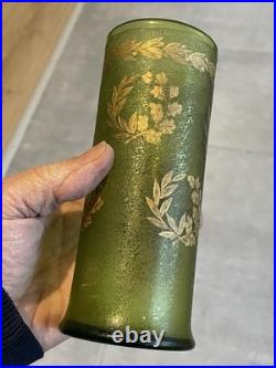 Vase émaillé effet givré couronne feuilles de laurier et chêne en dorure