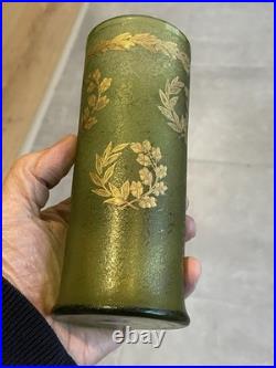 Vase émaillé effet givré couronne feuilles de laurier et chêne en dorure