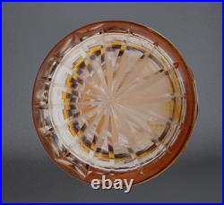 Vase en Cristal Taillé doublé Orange, H 20 cm, Décor feuilles Grappes de Raisin