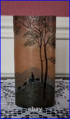 Vase en Pâte de Verre Décor Lacustre Dégagé à l'acide Signé LEGRAS Années 1900
