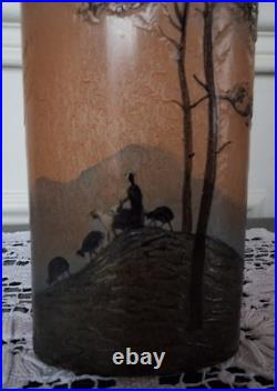Vase en Pâte de Verre Décor Lacustre Dégagé à l'acide Signé LEGRAS Années 1900