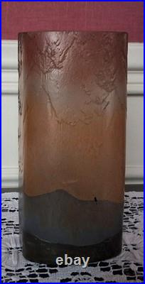 Vase en Pâte de Verre Décor Lacustre Dégagé à l'acide Signé LEGRAS Années 1900