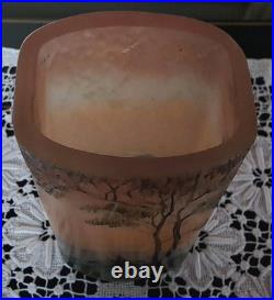 Vase en Pâte de Verre Décor Lacustre Dégagé à l'acide Signé LEGRAS Années 1900