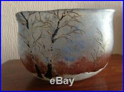 Vase en Pate de verre émaillée, Legras, décor Hivernale, Neige