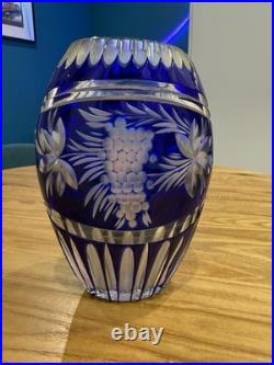 Vase en cristal Bleu Art Deco Vintage