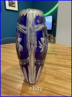 Vase en cristal Bleu Art Deco Vintage
