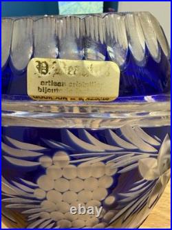 Vase en cristal Bleu Art Deco Vintage