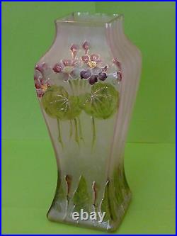 Vase en cristal dépoli émaillé décor floral période 1910 1920 crystal