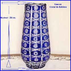 Vase en cristal taillé double bleu cobalt Bohème