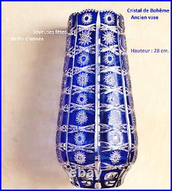 Vase en cristal taillé double bleu cobalt Bohème