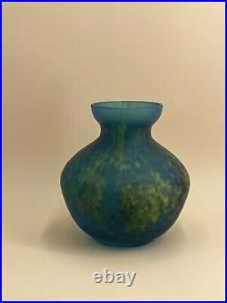Vase en pate de verre marmoréen bleu et Jaune XXEME très bon état