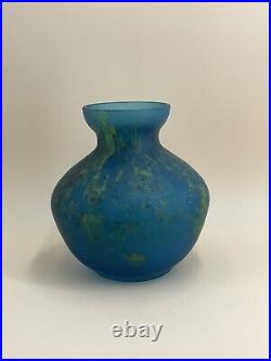 Vase en pate de verre marmoréen bleu et Jaune XXEME très bon état