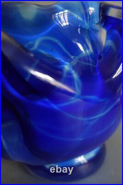 Vase en pâte de verre soufflée double couche bleues