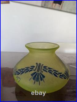 Vase en verre Ouraline, signé Legras / gravé à l'acide / émail / art déco