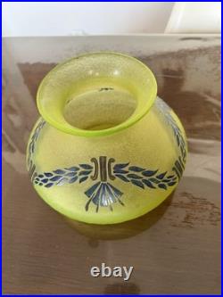Vase en verre Ouraline, signé Legras / gravé à l'acide / émail / art déco