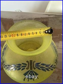 Vase en verre Ouraline, signé Legras / gravé à l'acide / émail / art déco